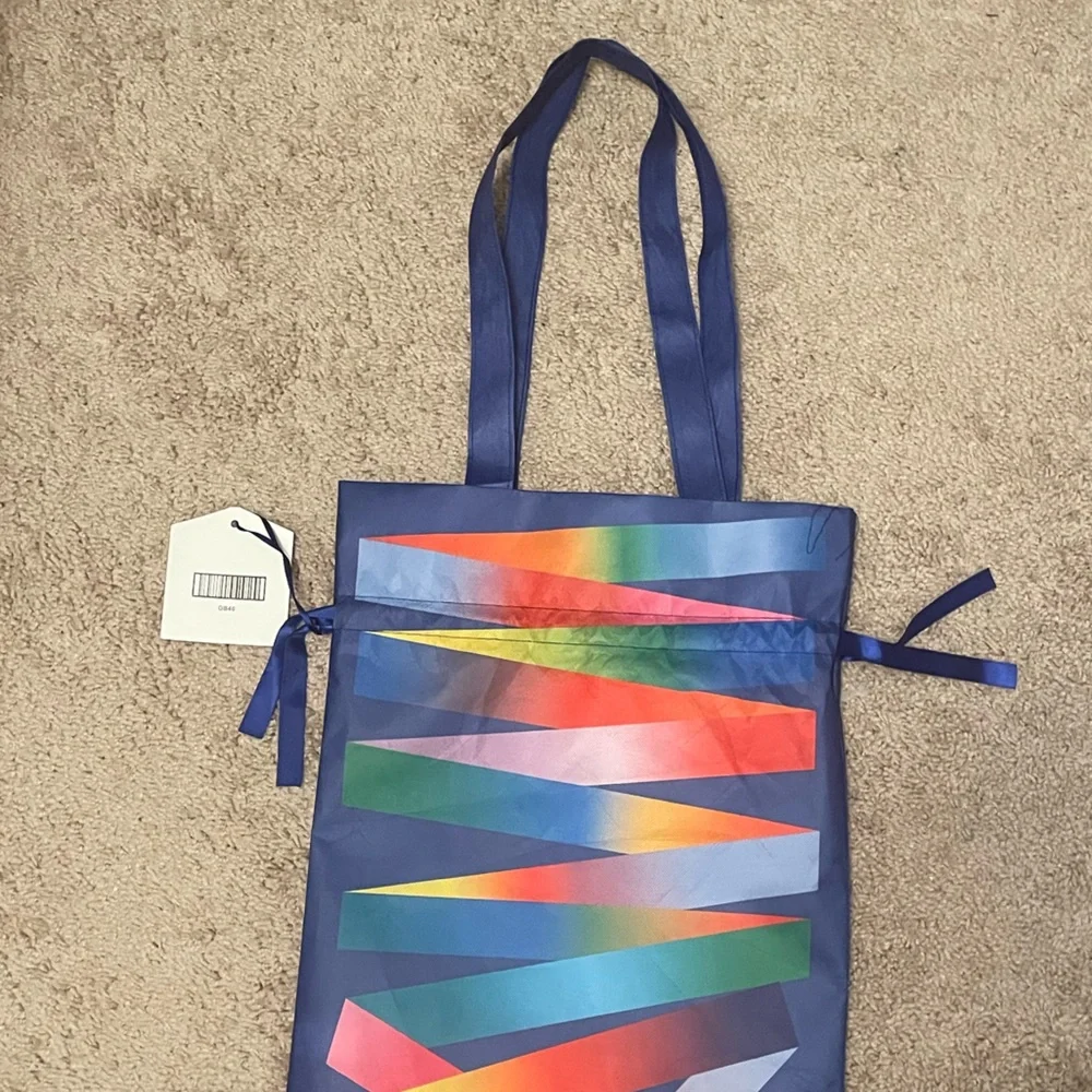 EUC 1 Amazon Multicolor Reusable Drawstring W/Shoulder Strap Satchel Gift Bag